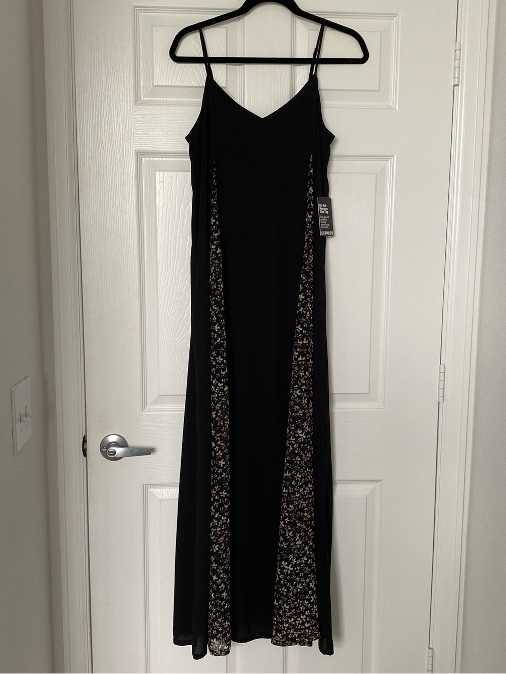 Express Black Maxi Slip Dress with Floral Side Panels